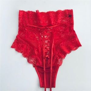 NWT high waist lace bodice panty cherry red sexy corset style adjustable SMLXL